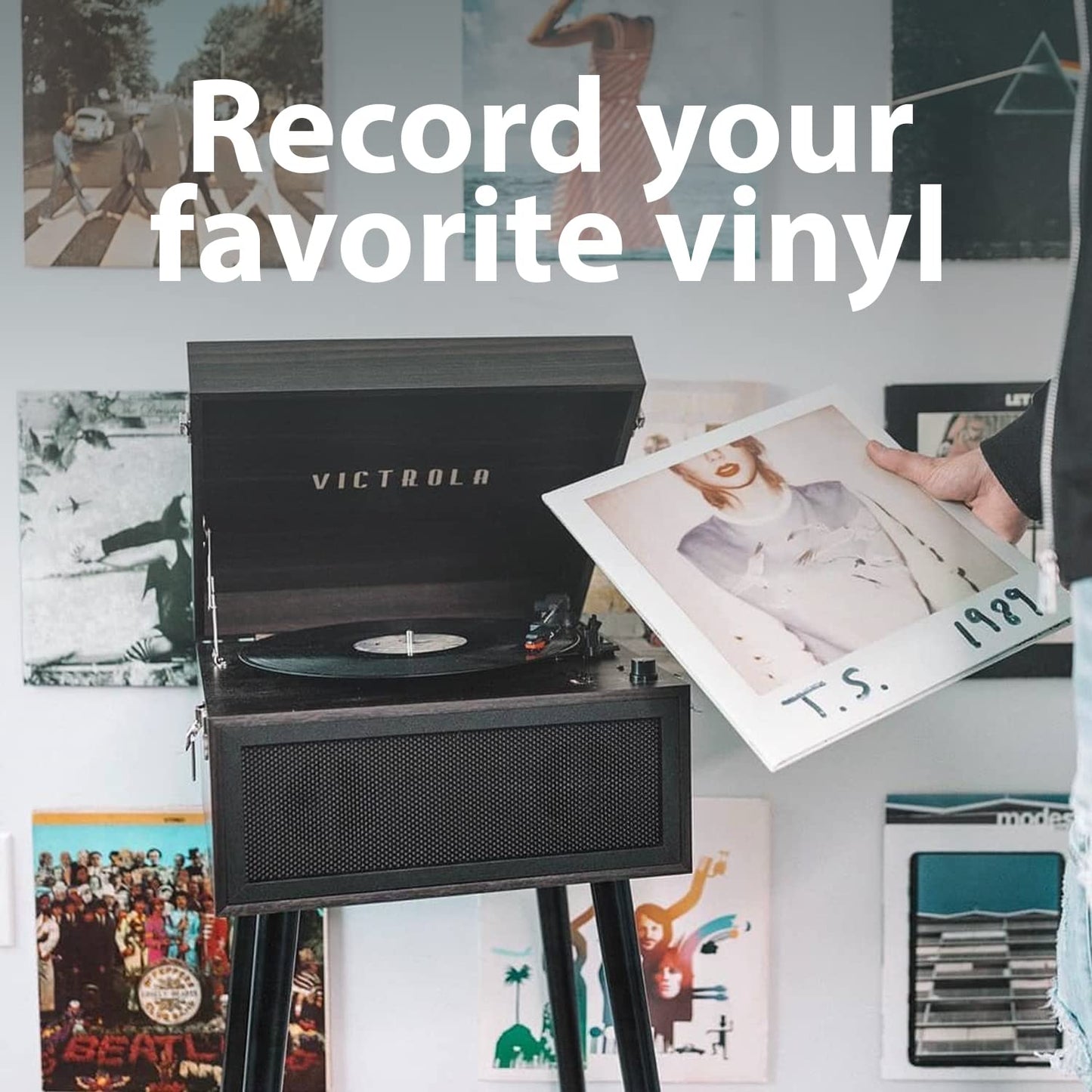 Victrola Liberty - Bluetooth Record Player - 5-in-1 Turntable with Vinyl Stream, FM Radio, USB Playback, Built-in Speakers, Use as Stand or Tabletop