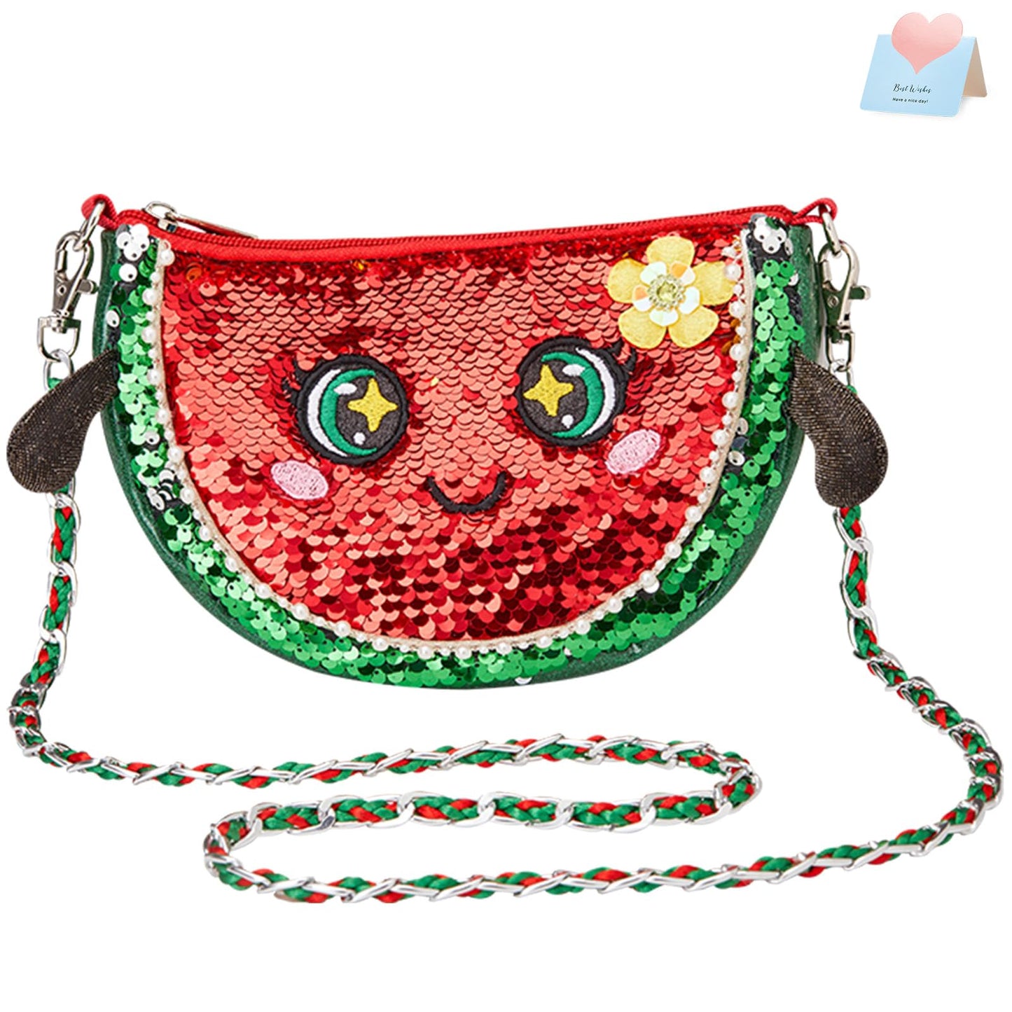 CozyWorld Fruit Watermelon Purse Flip Sequin - Fruits Plush Purse, Kids Fashion Handbag, Toddler Toy Hand Bag - Easter Basket Stuffer Gift Age 5-12