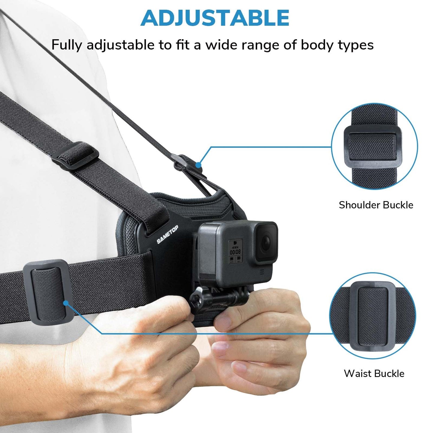 Sametop Chest Mount Harness Strap Body Mount Chesty Compatible with GoPro Hero 13 12 11 10 9 8 7 6 5 Session AKASO DJI Osmo Action Cameras - Balance