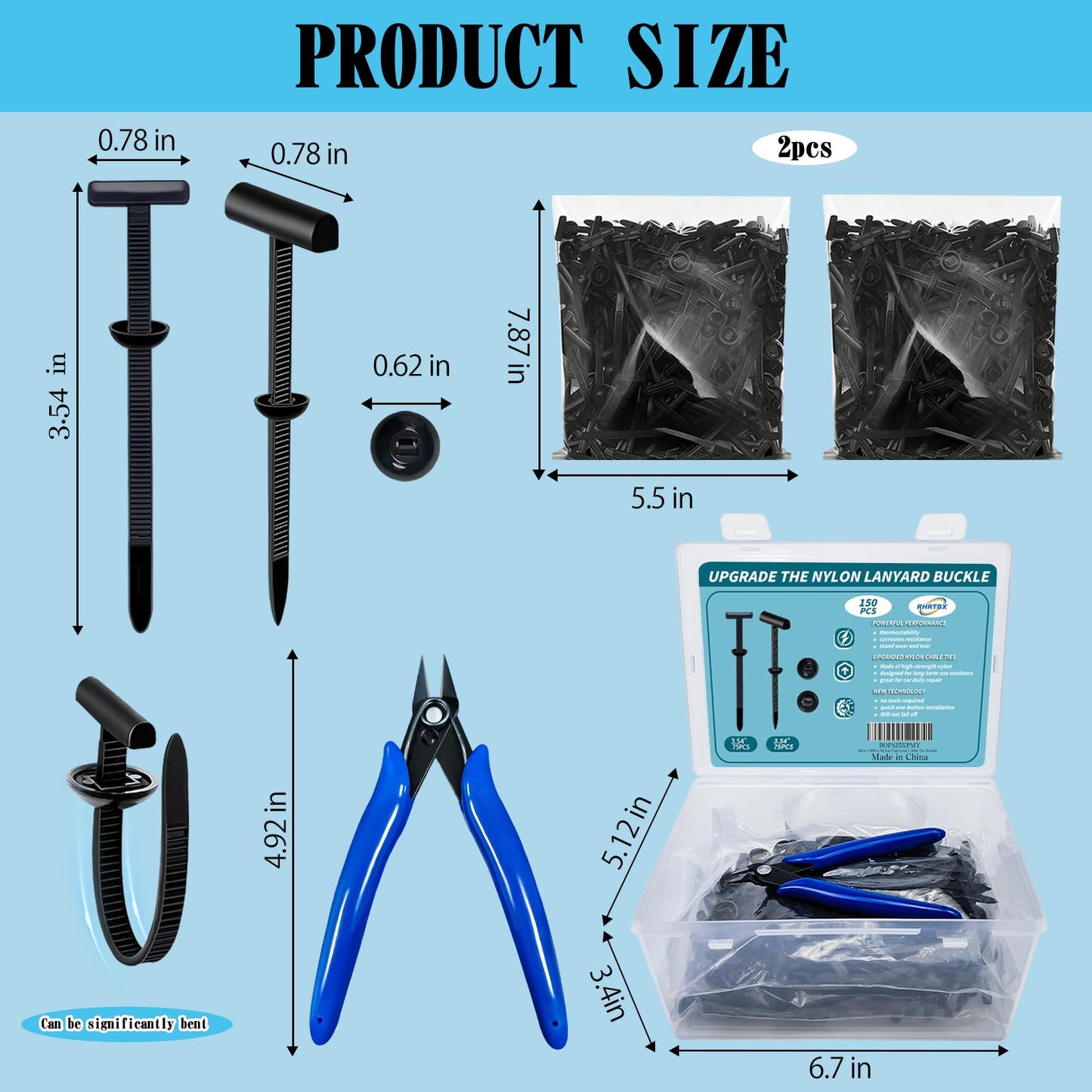 150Pcs Nylon Universal (75pcs Universal And 75pcs New Upgrade),Cable Tie Buckle Zip Tie,Nylon Cable Tie Buckle For Mudguard Fastener, Fender Liners