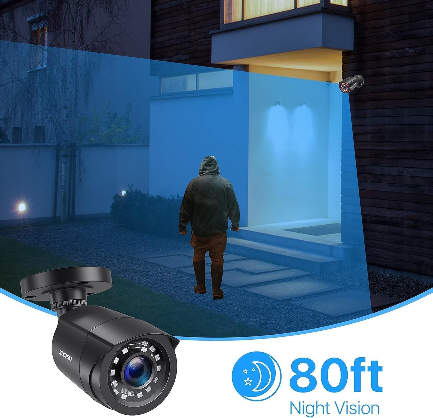 ZOSI 2 Pack 1080P 2MP HD TVI Bullet Security Cameras for Outdoor Indoor Surveillance,80ft Night Vision,Weatherproof,Compatibility with 720P,1080P,5MP