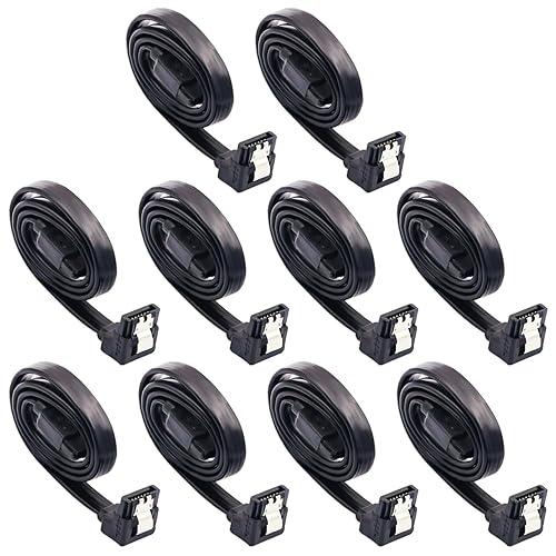 DaFuRui 10-Pack 90 Degree Right Angle SATA III 6.0 Gbps Cable - Black with Locking Latch, 32 Inch SATA Cable Pack for HDD, SSD, CD and DVD Drives