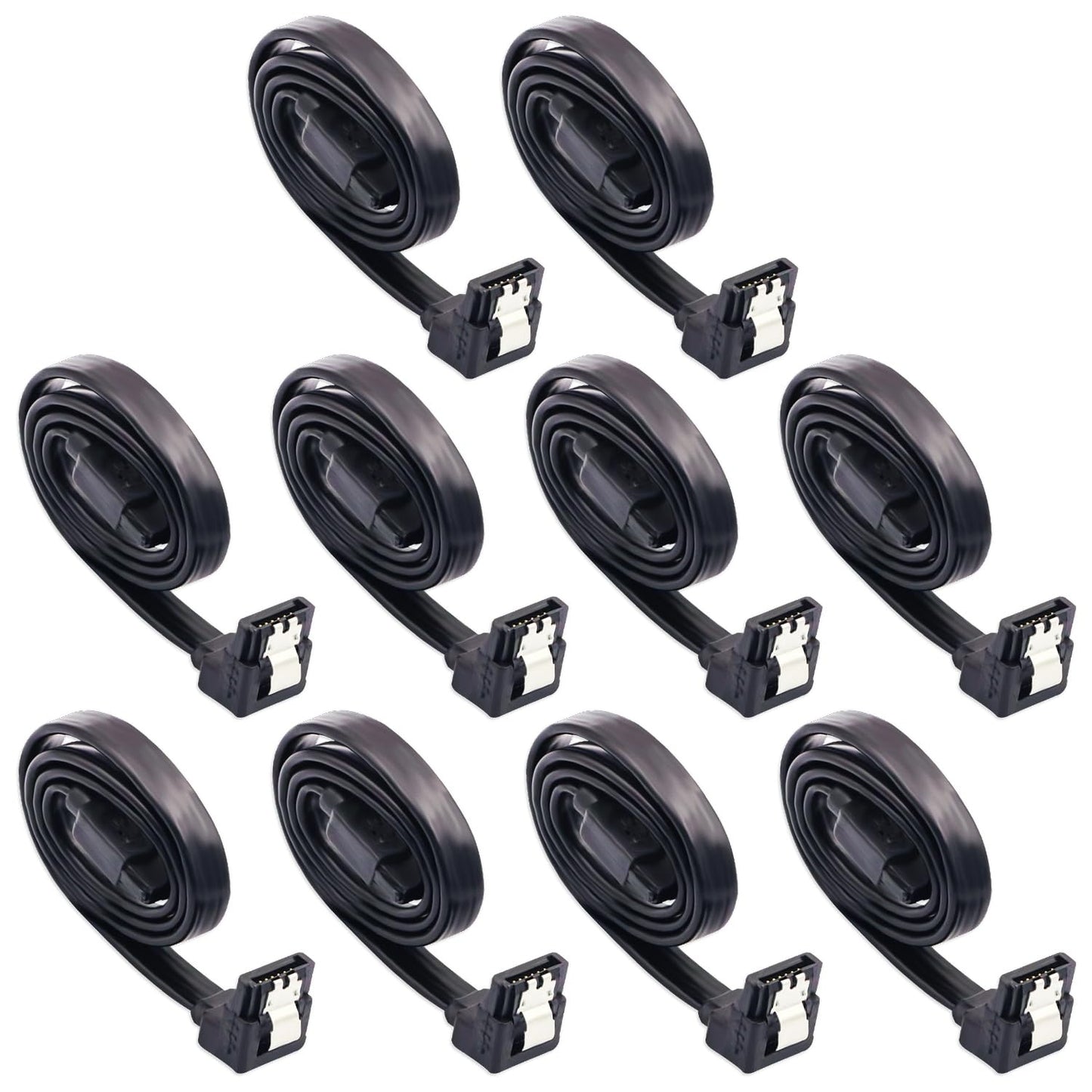 DaFuRui 10-Pack 90 Degree Right Angle SATA III 6.0 Gbps Cable - Black with Locking Latch, 32 Inch SATA Cable Pack for HDD, SSD, CD and DVD Drives
