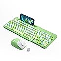 Retro Wireless Keyboard and Mouse Combo, Full-Size USB Keyboard with Round Keycaps, 2.4GHz Wireless for Desktop, Laptop and Computer (Green-Colorful)
