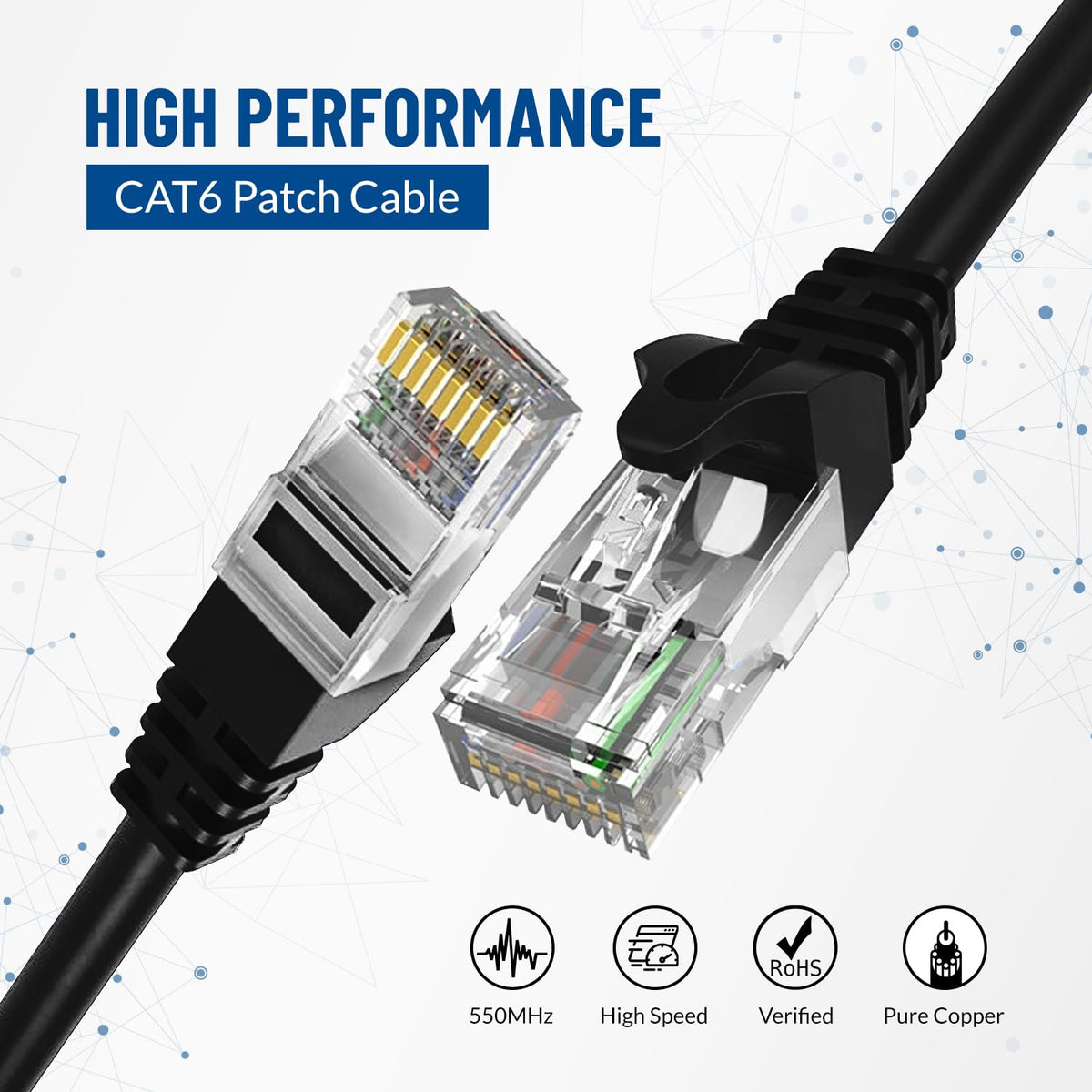 NewYork Cables Cat6 Ethernet Patch Cable 3ft (5 Pack), Snagless Cat6 Patch Cables for Data Centers, 10Gbps, 550Mhz Ethernet Cord, Bare Copper Network