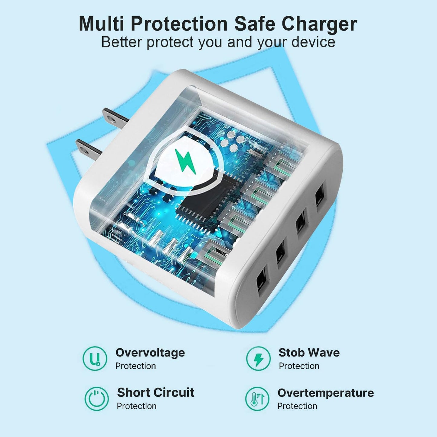 USB Wall Charger, Charger Adapter, 4 Port USB Cube Chargers, Power Adapter Charging Plug Box Brick for Phone 15/14/13/12/11/XS/X/8/7/6 Plus,Android