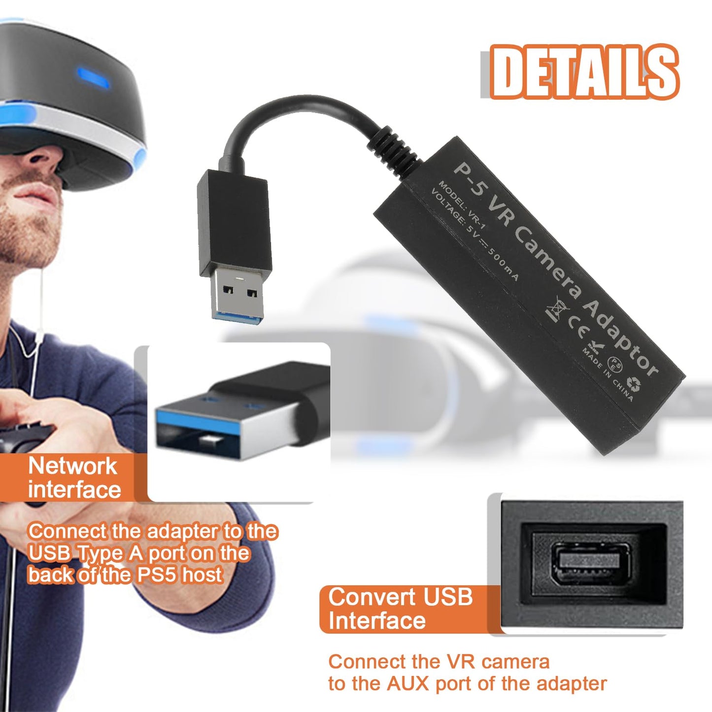 JAMHER PS4 Camera Adapter for PS5, PS VR Compatible with PS4 PSVR Converter Cable