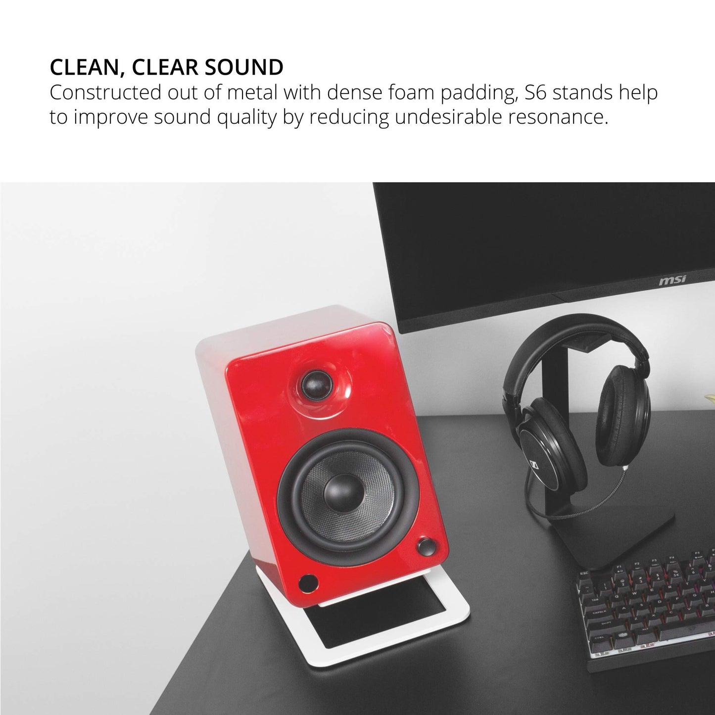 Kanto S6W Tilted Desktop Speaker Stands for Large Bookshelf Speakers & Full-Size 5”-7” Studio Monitors | Supports 20 lbs | Damping Foam Padding |