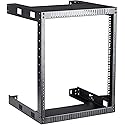 Kenuco Black 12U Wall Mount Open Frame Steel Network Equipment Rack 17.75 Inch Deep - Black - 12U Deep - W19'' x D17.75'' x H24.5'' (REG-12U)