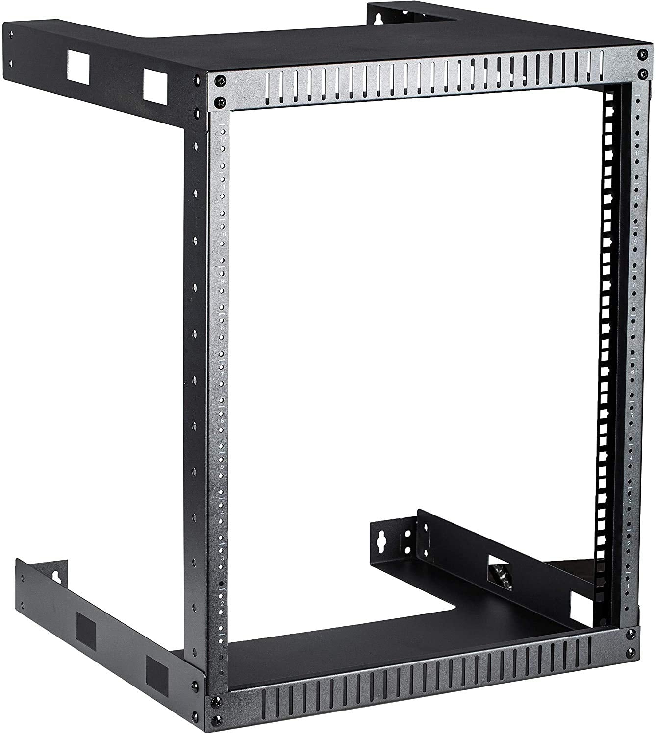 Kenuco Black 12U Wall Mount Open Frame Steel Network Equipment Rack 17.75 Inch Deep - Black - 12U Deep - W19'' x D17.75'' x H24.5'' (REG-12U)