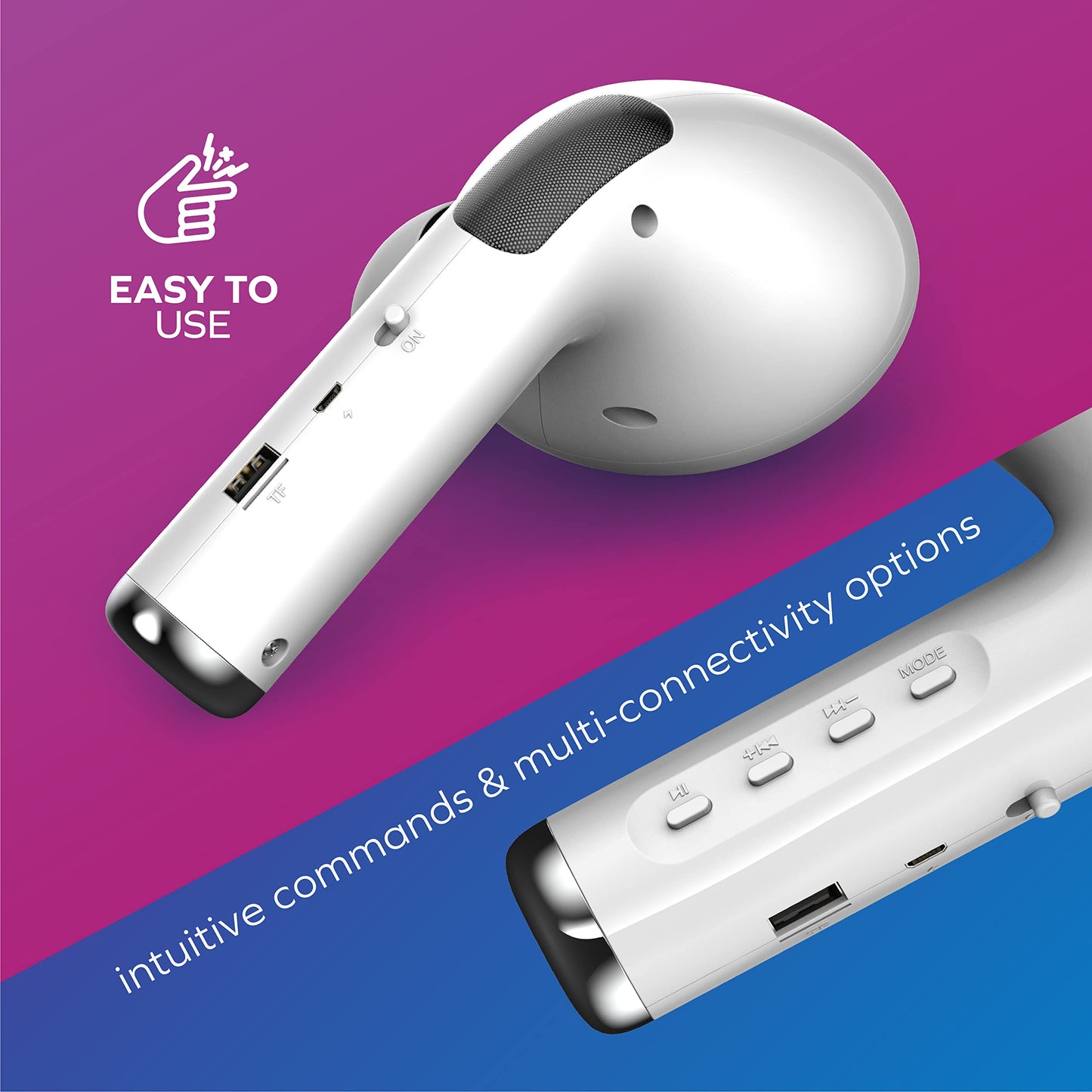 Coby Portable Bluetooth Speaker, Earbud-Shaped Wireless Speaker with Deep Bass, FM Radio, Built-in Mic, TF Card & AUX Support, Rechargeable Battery