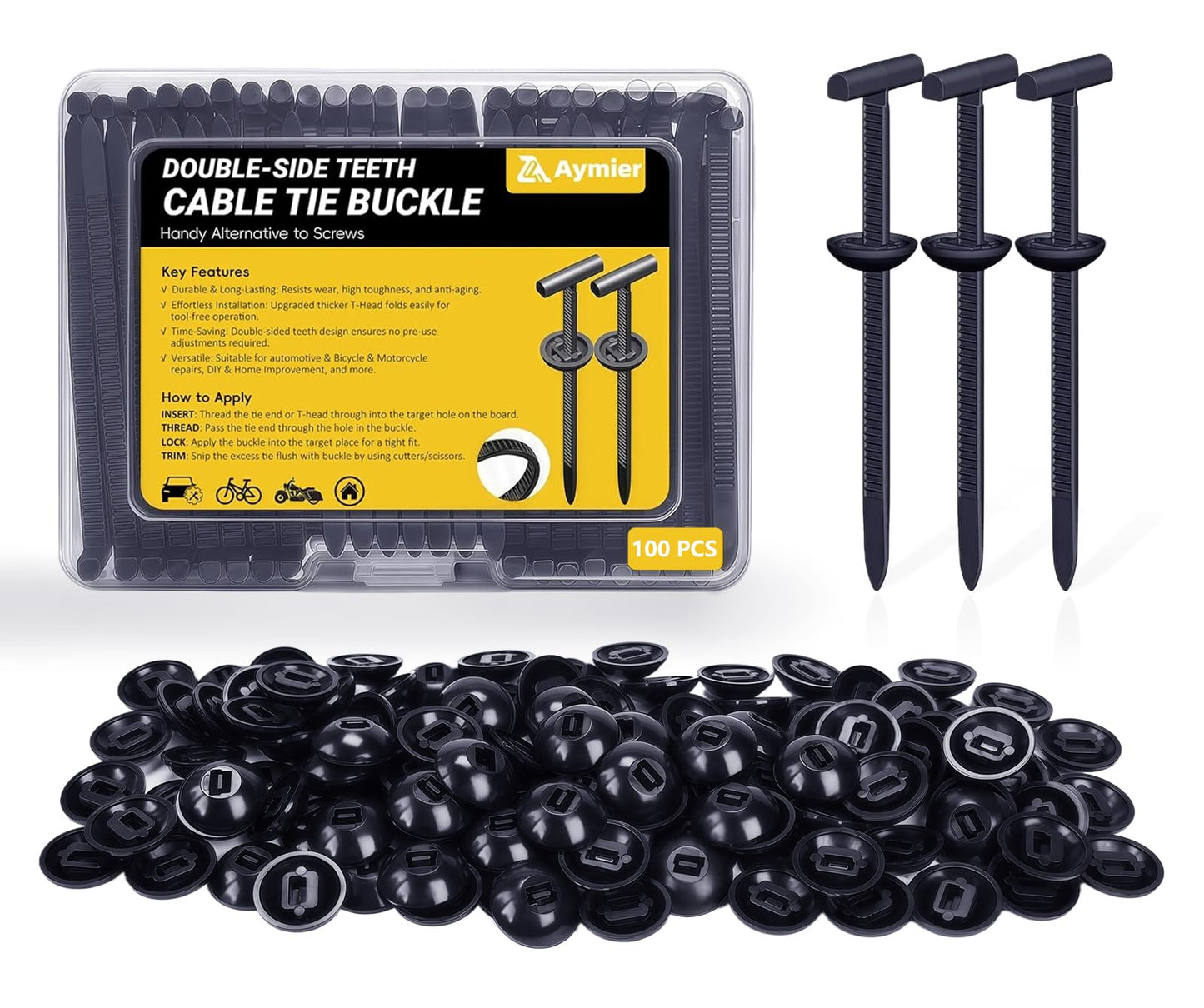 Upgraded Nylon Universal Cable Tie Buckles - Nylon Zip Ties Holders Kit, Automotive Zipper Clips Self-Locking T Rivet Zipties for Car Fender Trunk