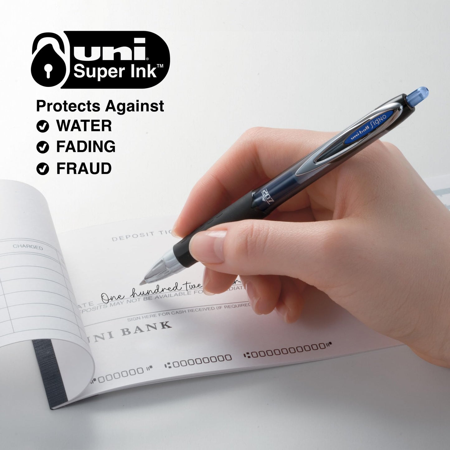 uniball™ 207 Gel Pens, Blue Ink, 0.7mm Medium Point, Retractable, 12 Count