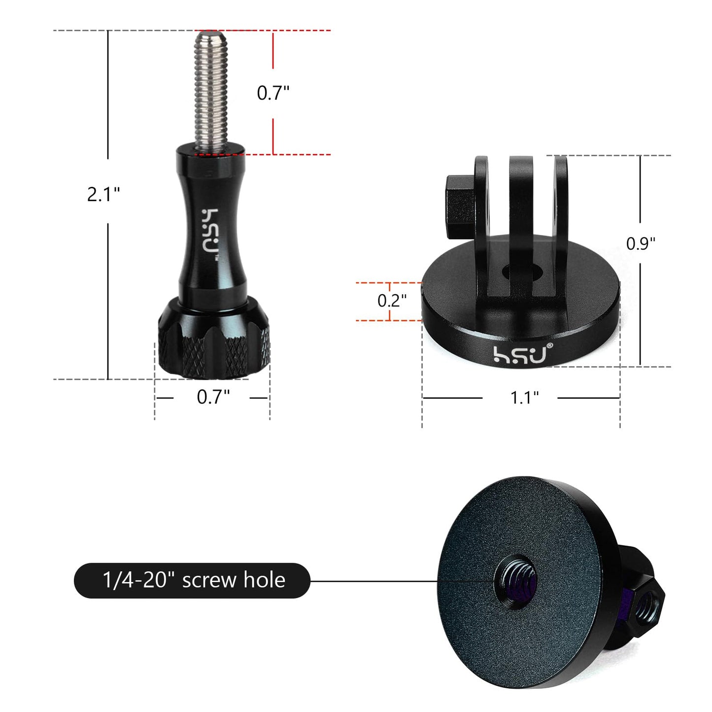 HSU Aluminum Alloy Metal GoPro Tripod/Monopod Mount with Aluminum Thumbscrew for GoPro Hero 13, 12, 11, 10, 9, 8, 7, 6, 5, 4, 3+, 3, 2, 1 HD, AKASO