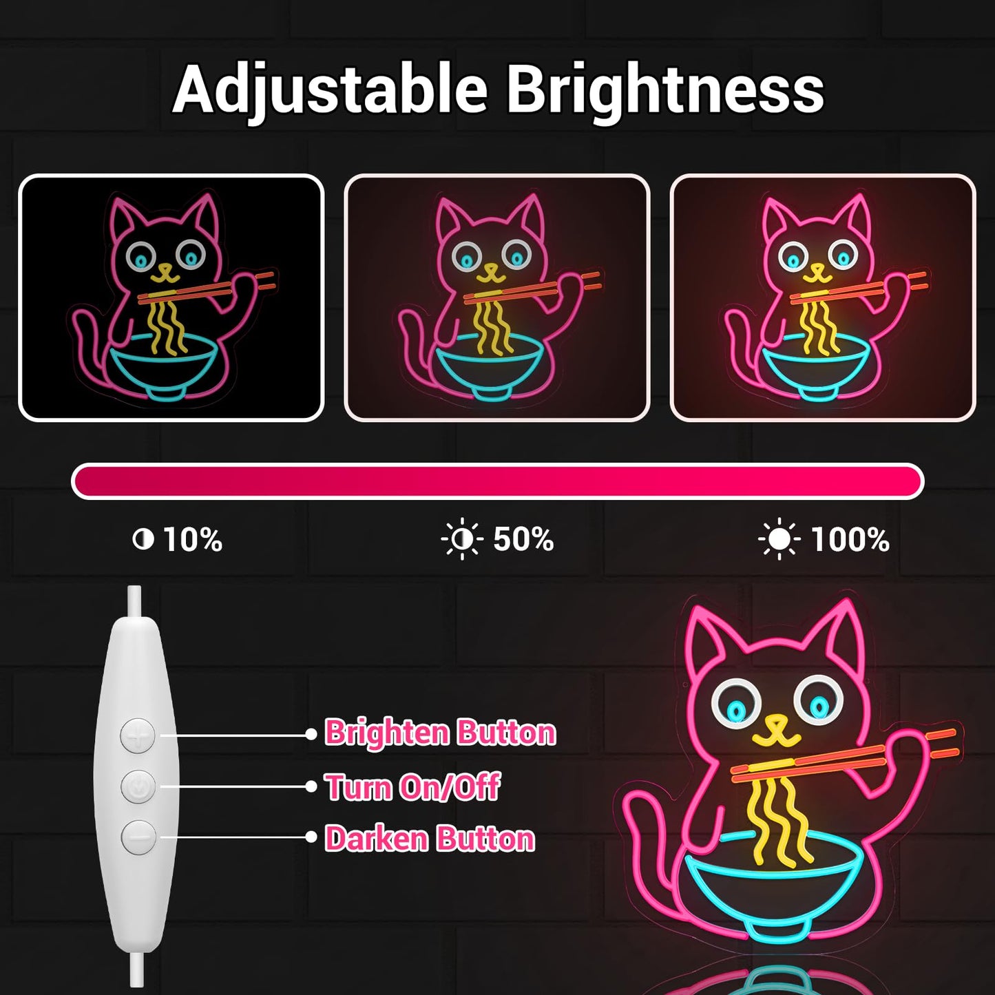 LMHSE Ramen Cat Neon Sign for Wall Decor, Cute Cat Neon Sign Ramen LED Signs for Wall Art Decor Restaurant Home Bar Kitchen Dining Bedroom Art Decor