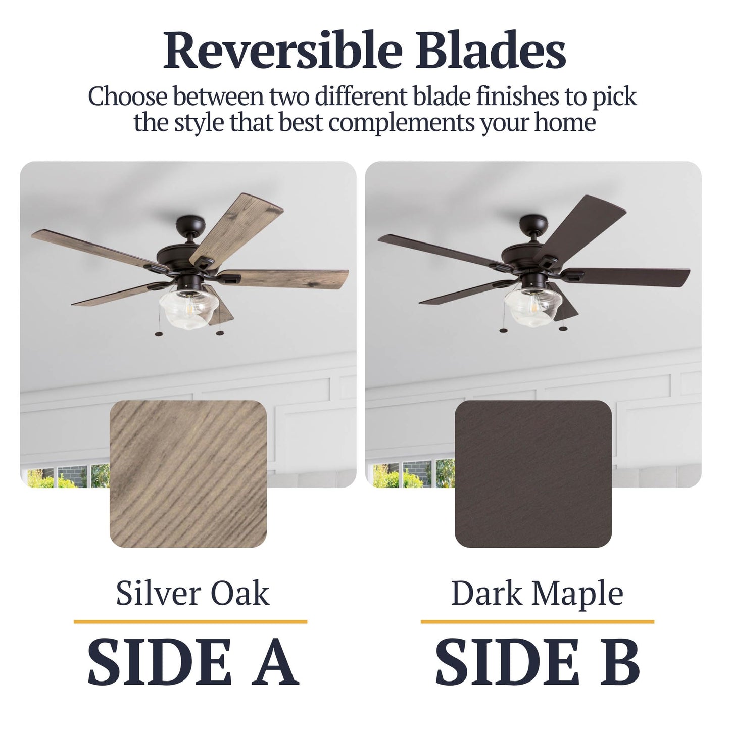 Prominence Home Abner Modern Farmhouse 52 Inch Ceiling Fan with Light, Outdoor Fan/Indoor Tri-Mount LED Ceiling Fan with 5 Blades, Silver Oak