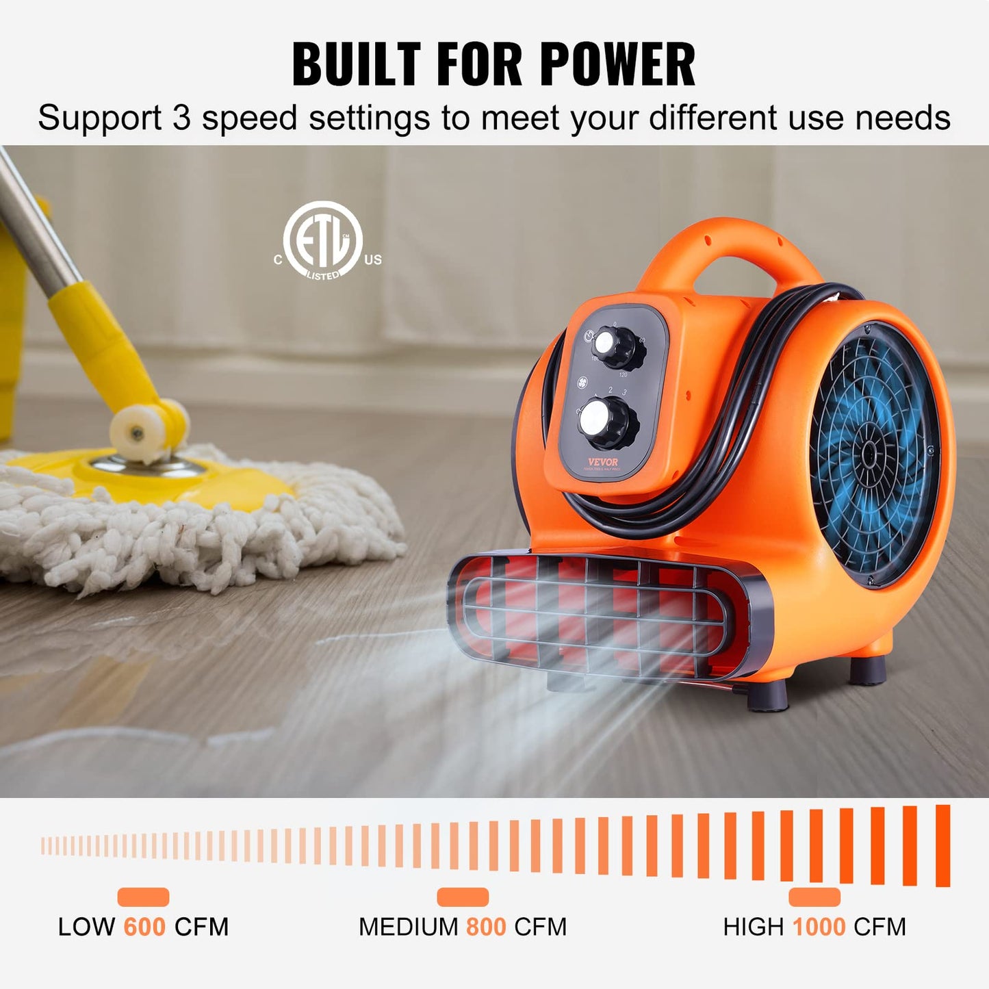 VEVOR Air Mover, 1/4 HP 1000 CFM Carpet Dryer for Cooling and Ventilating