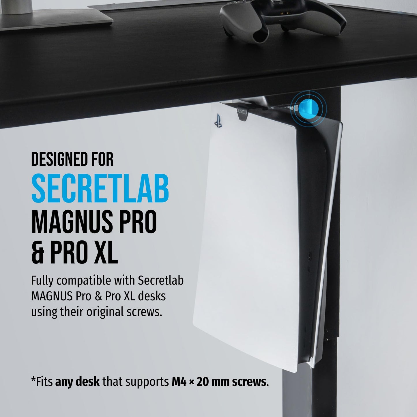 Glistco Vertical Stealth Mount for PS5, PS5 Slim & PS5 Pro - Under Desk Mount for Space-Saving - Vertical Desk Mount for Secure and Stable Console