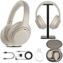 Sony WH-1000XM4 Wireless Noise-Canceling Over-Ear Headphones (Silver) with Mic for Phone-Call and Voice Control (WH1000XM4/S) + Headphone Stand + USB…