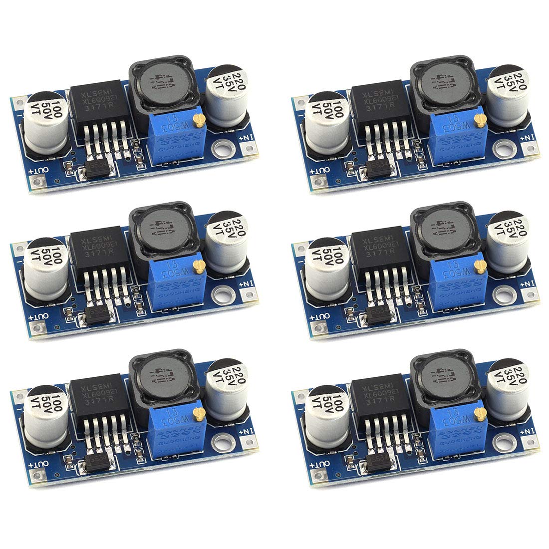 DZS Elec 6pcs XL6009 DC-DC Booster Converter Module 3V-32V to 5V-35V 4A Adjustable Step-up Voltage Regulator 5V 9V 12V 24V Power Supply Module