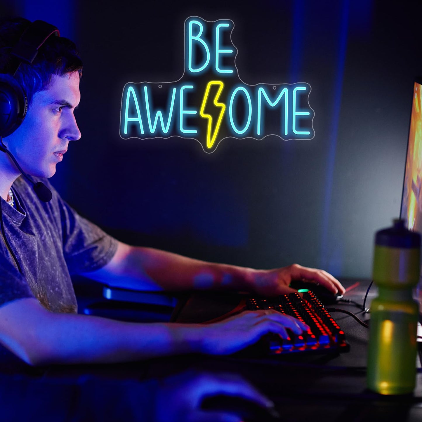 Be Awesome Neon Sign For Wall Decor Dimmable Words Led Light Up Sign Usb Powered Led Letters Neon Light For Classroom Bedroom Library Study Room