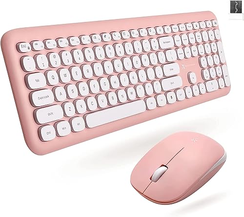 X9 Pink Keyboard and Mouse Wireless | Cute Wireless Keyboard and Mouse Combo - Transform Your Space with a Colorful Keyboard and Mouse Set for PC