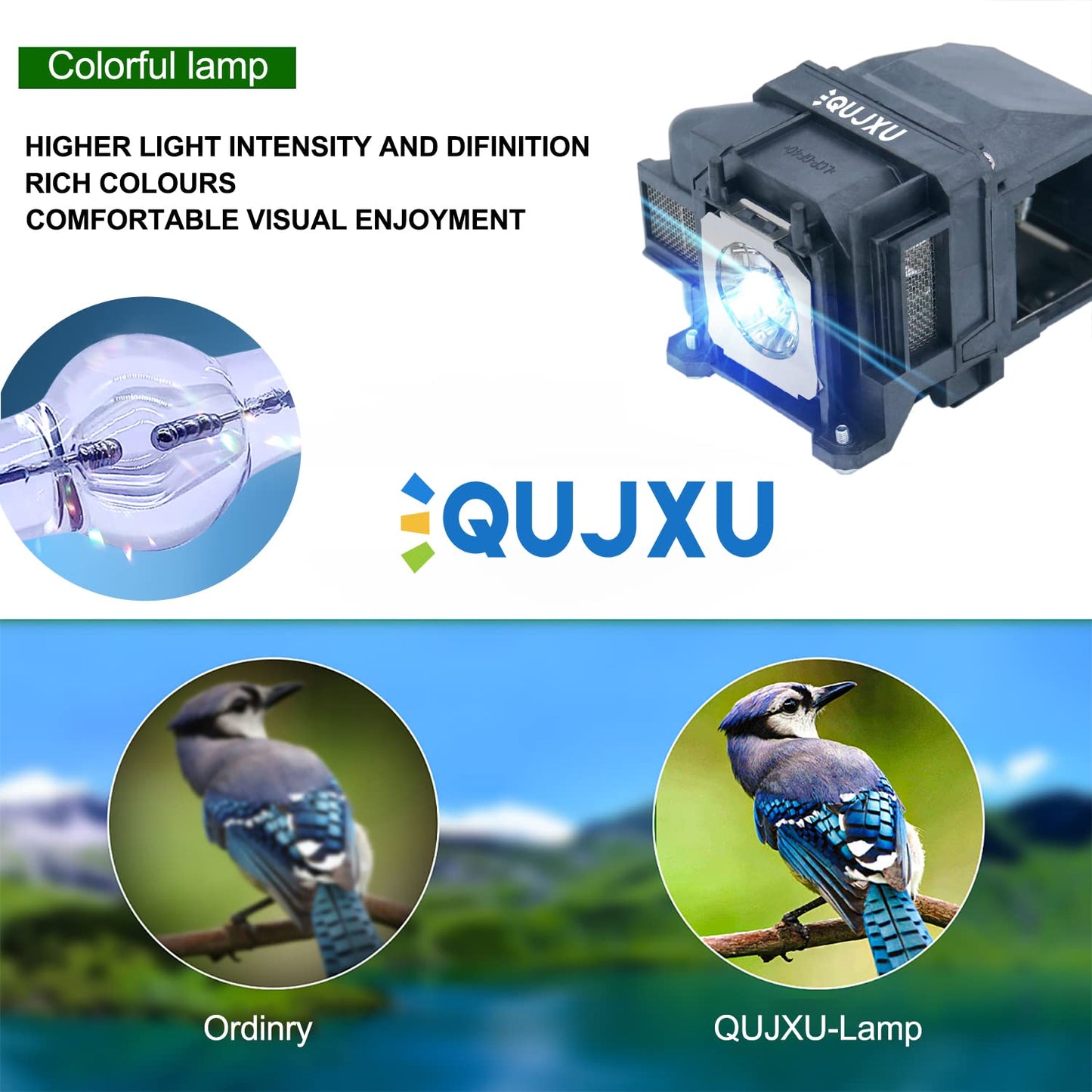 QUJXU ELPLP78 Replacement Projector Lamp for Epson V13H010L78 Powerlite Home Cinema 725HD 725HD 2030 2040 2045 2000 1040 730HD 740HD 725HD EB 940 EB