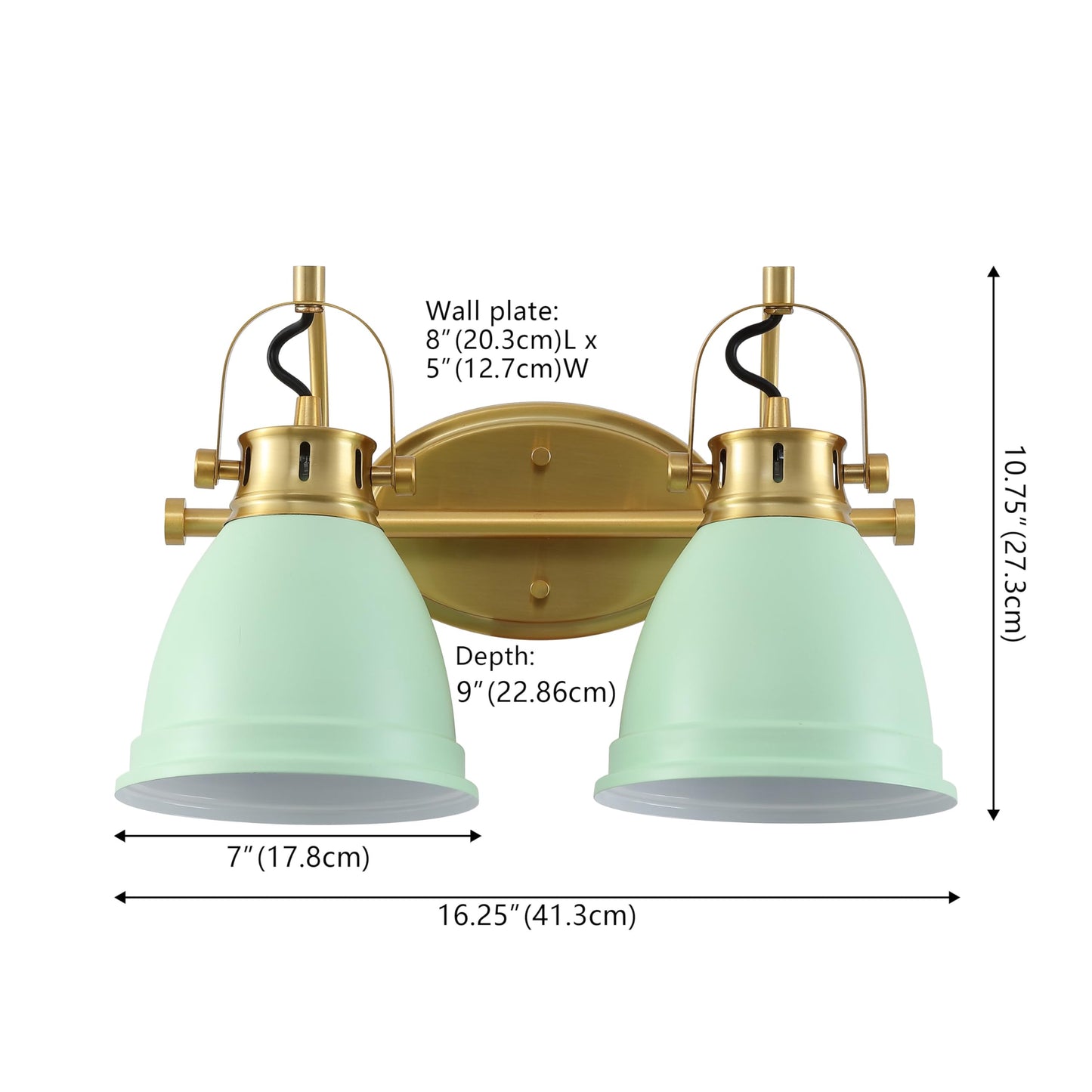 JONATHAN Y 16.25" Mint Green/Brass Gold 2-Light LED Vanity Light, Adjustable Wall Sconce for Bathroom Mirror, Farmhouse Bohemian Kitchen Light, Iron