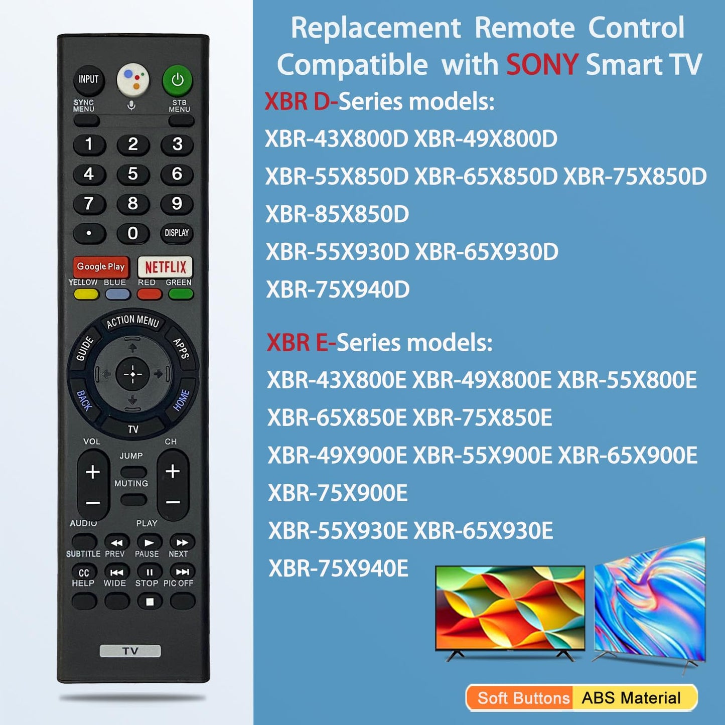 RMF-TX300U RMF-TX310U 2 IN1 Replacement Voice Remote Compatible with Sony TV XBR49X800E XBR55X800E XBR65X850E XBR75X850E XBR43X800D XBR65X930D
