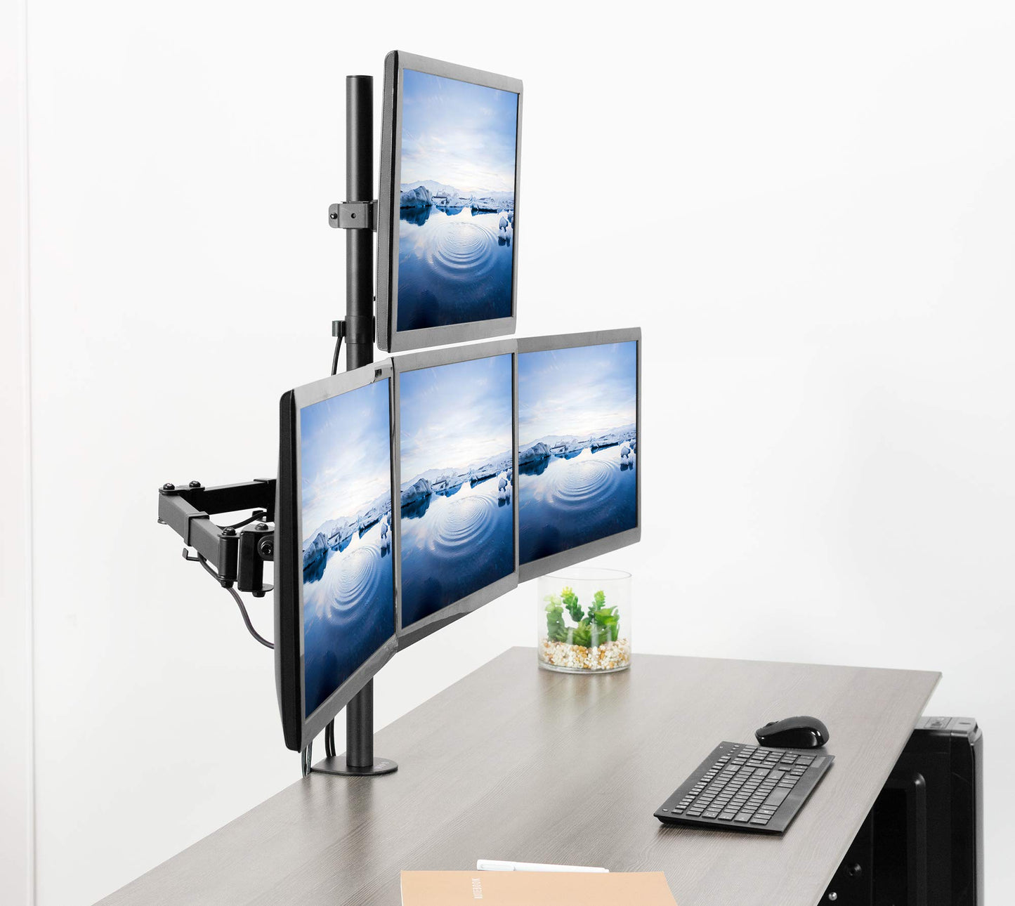 VIVO Quad Monitor 13 to 24 inch LED LCD Clamp-on Desk Mount, 3 Plus 1 Articulating Display Computer Stand, Holds 4 Screens, Max VESA 100x100mm