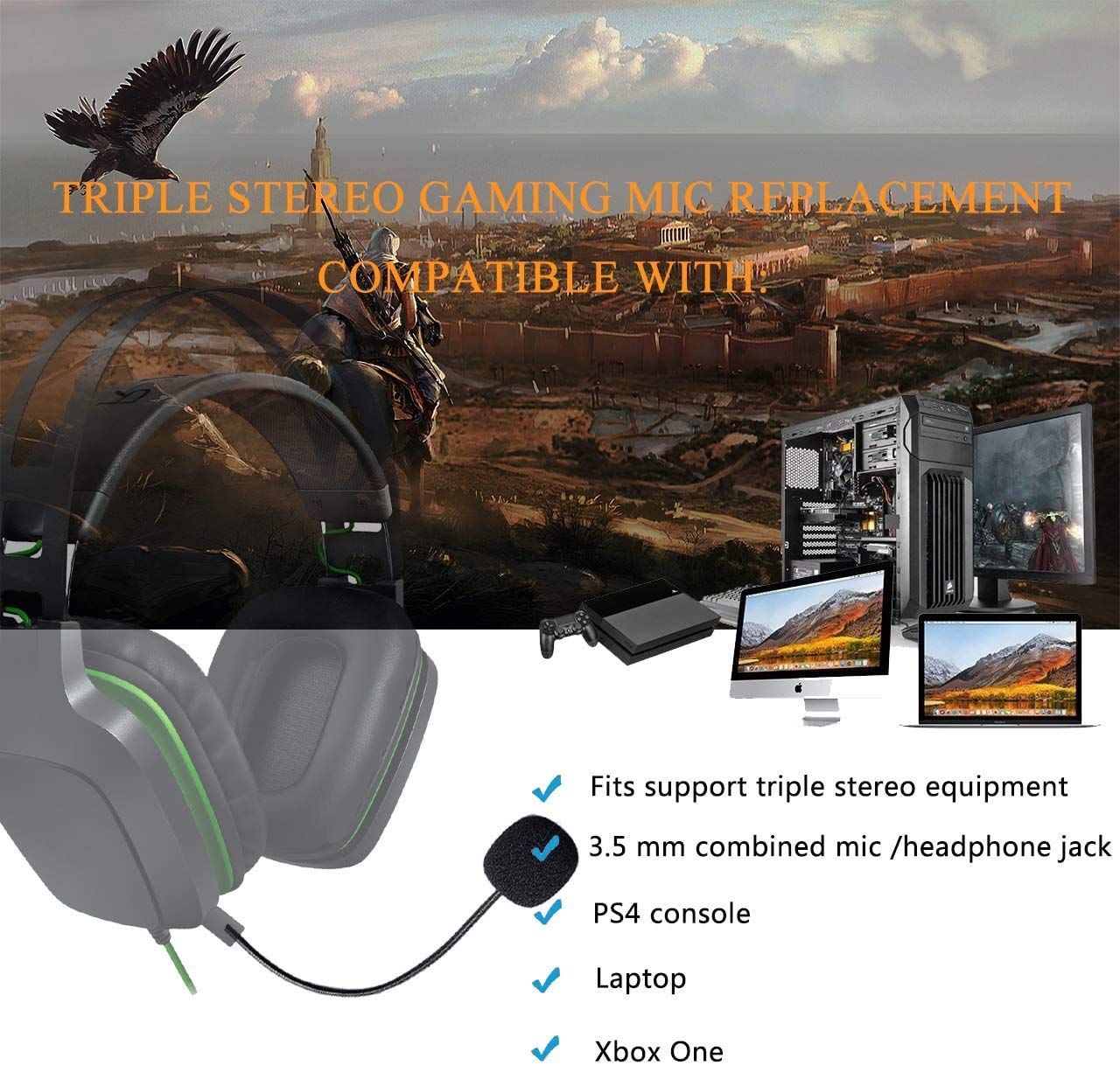 AKKE Mic Replacement 3.5mm Detachable Game Microphone Boom Compatible with PDP Afterglow AG6 Ear Force Xbox One Stealth 400 420x 450 500p 520 Recon