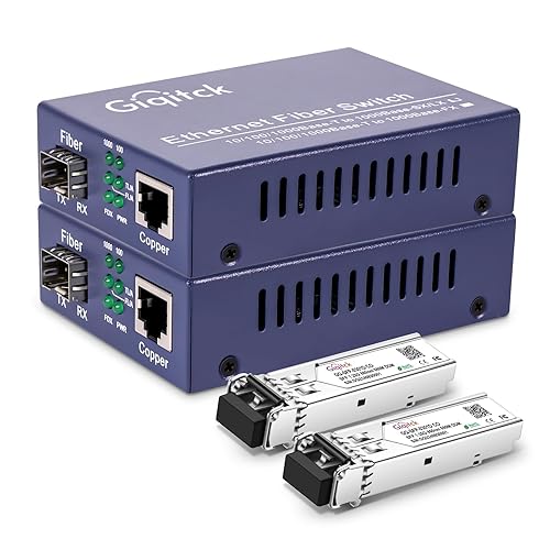 Gigabit Ethernet Media Converter, 10/100/1000Mbps Networks Ethernet to Fiber Media Converter, with 2pcs 1000Base-SX SFP Module (1.25Gb/s, Multimode