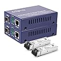 Gigabit Ethernet Media Converter, 10/100/1000Mbps Networks Ethernet to Fiber Media Converter, with 2pcs 1000Base-SX SFP Module (1.25Gb/s, Multimode