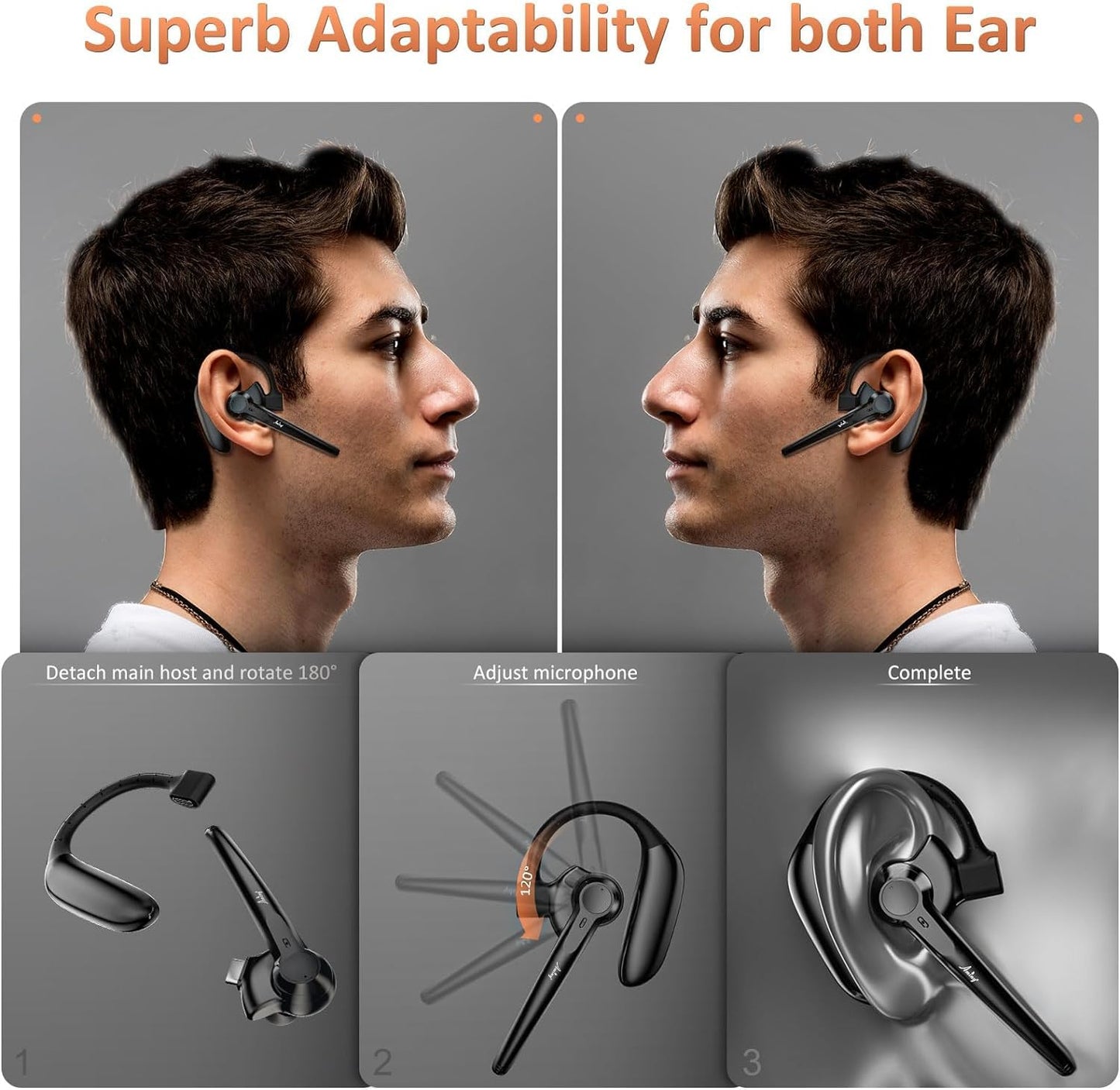 AMINY Wireless Bluetooth Headset with Microphone 30 Hrs Talking Time V5.3 Auriculares Bluetooth Earpiece,AI Noise Cancelling Bluetooth Earphones…