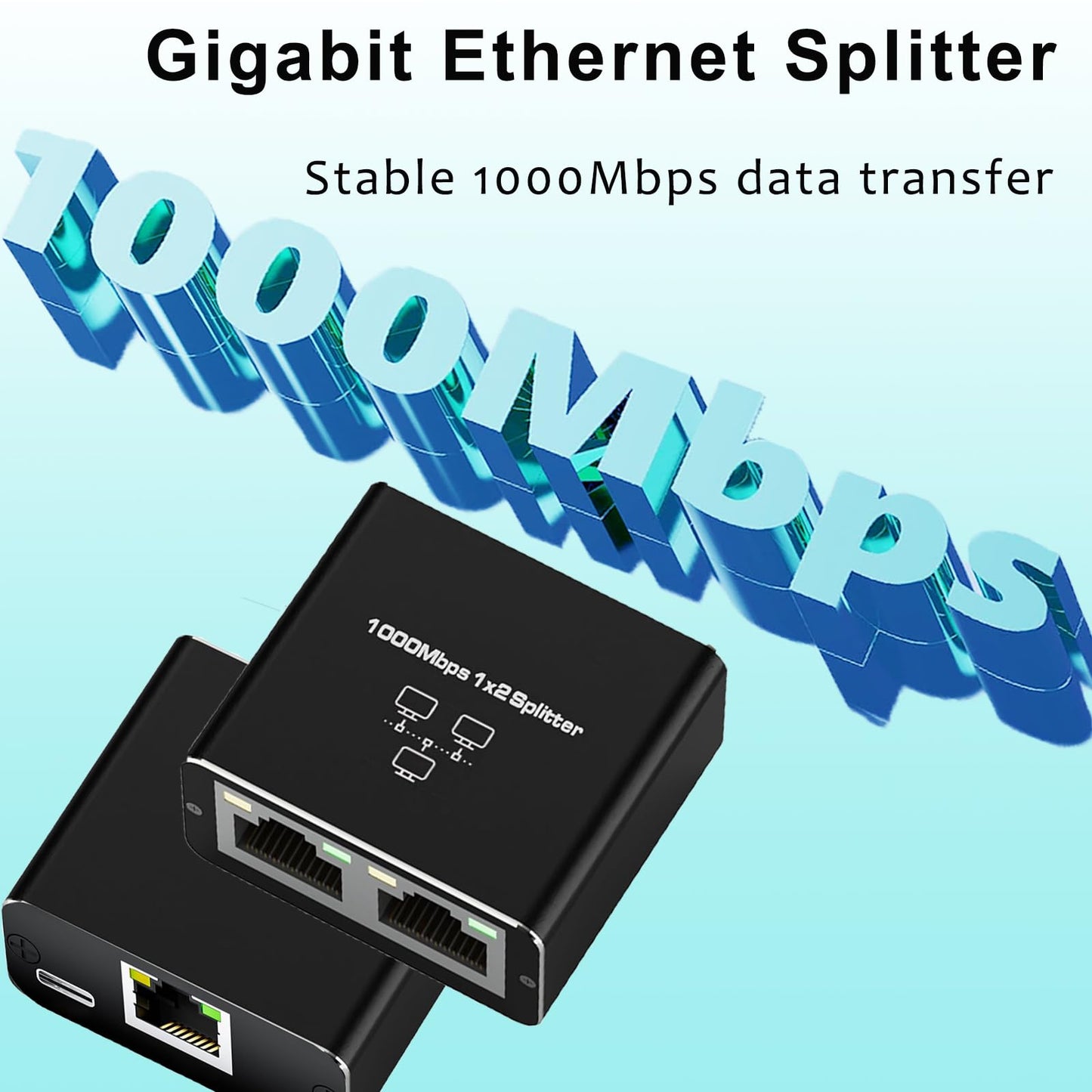SCDZKJGS Ethernet Splitter 1 to 2 High Speed 1000mbps, Rj45 Internet Splitter Adapter with USB Power Cord, Gigabit Ethernet for Cat 5/6/7/8 Cable