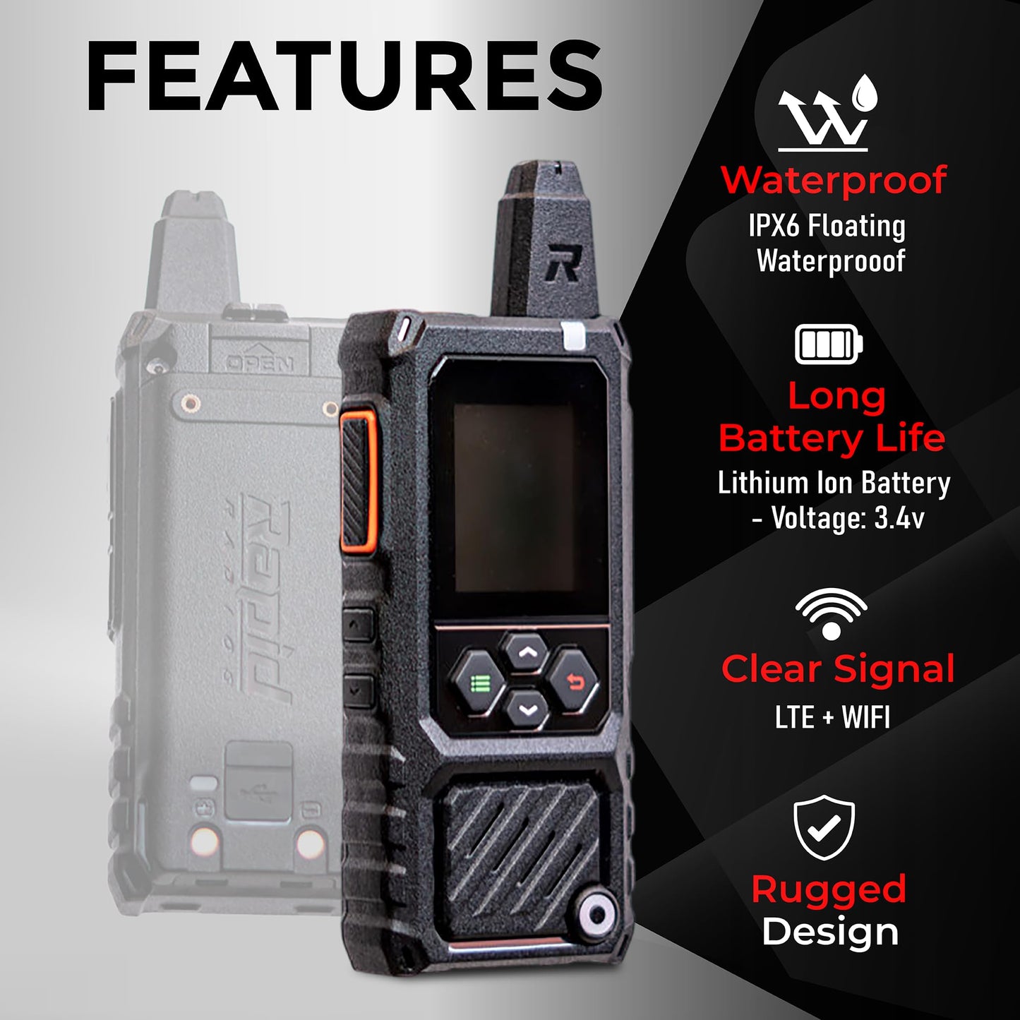Rapid Radios RAD1- 2-Pack Waterproof Rugged LTE + Wi-Fi Rapid Radio - Nationwide Push-to-Talk Communication, IPX6 Weatherproof, Long Battery Life