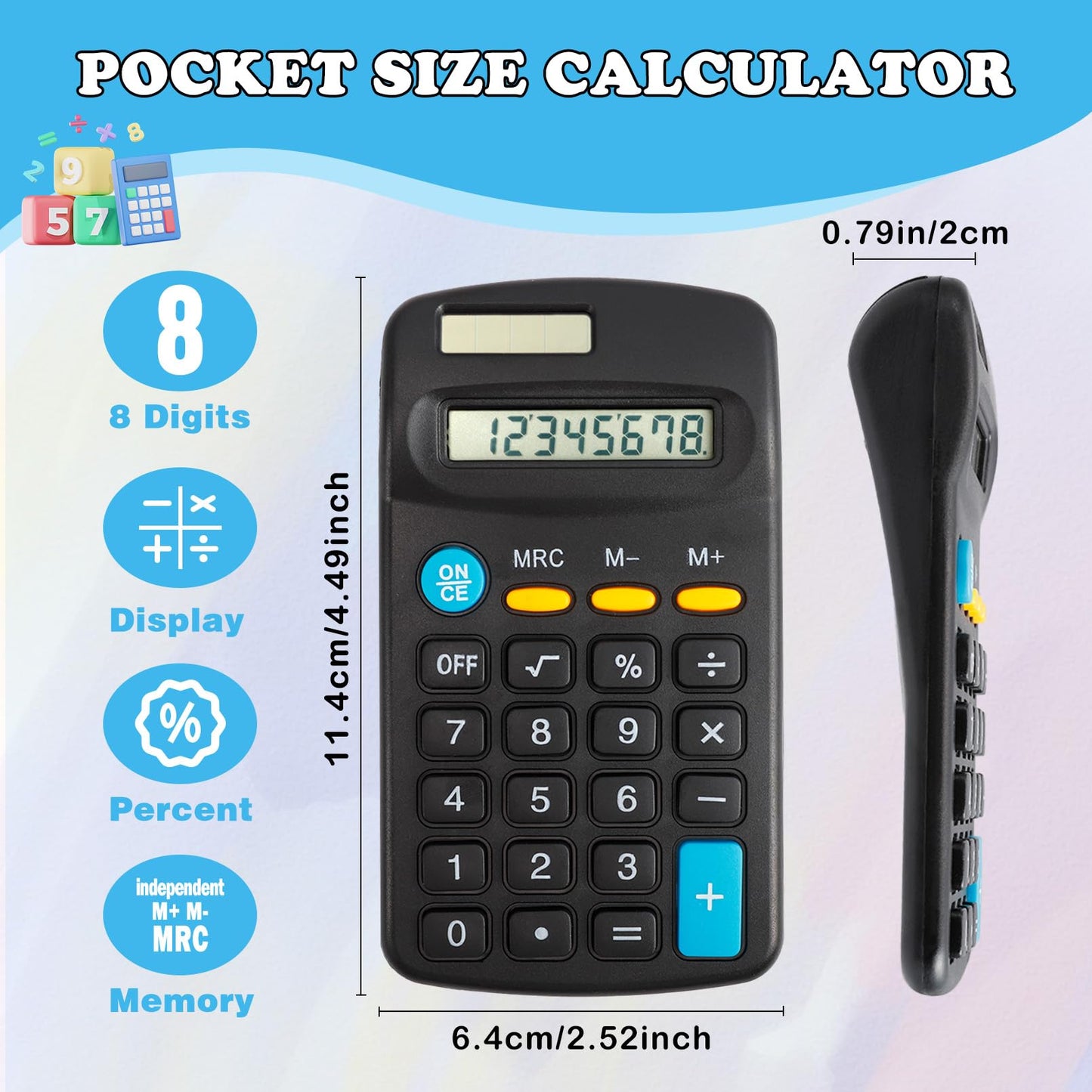 Dyrfolm 24 Pack Pocket Calculator - Mini, Solar Battery Dual Power Desktop Calculators, 8 Digit Display Basic Calculator for Students, Kids, Home