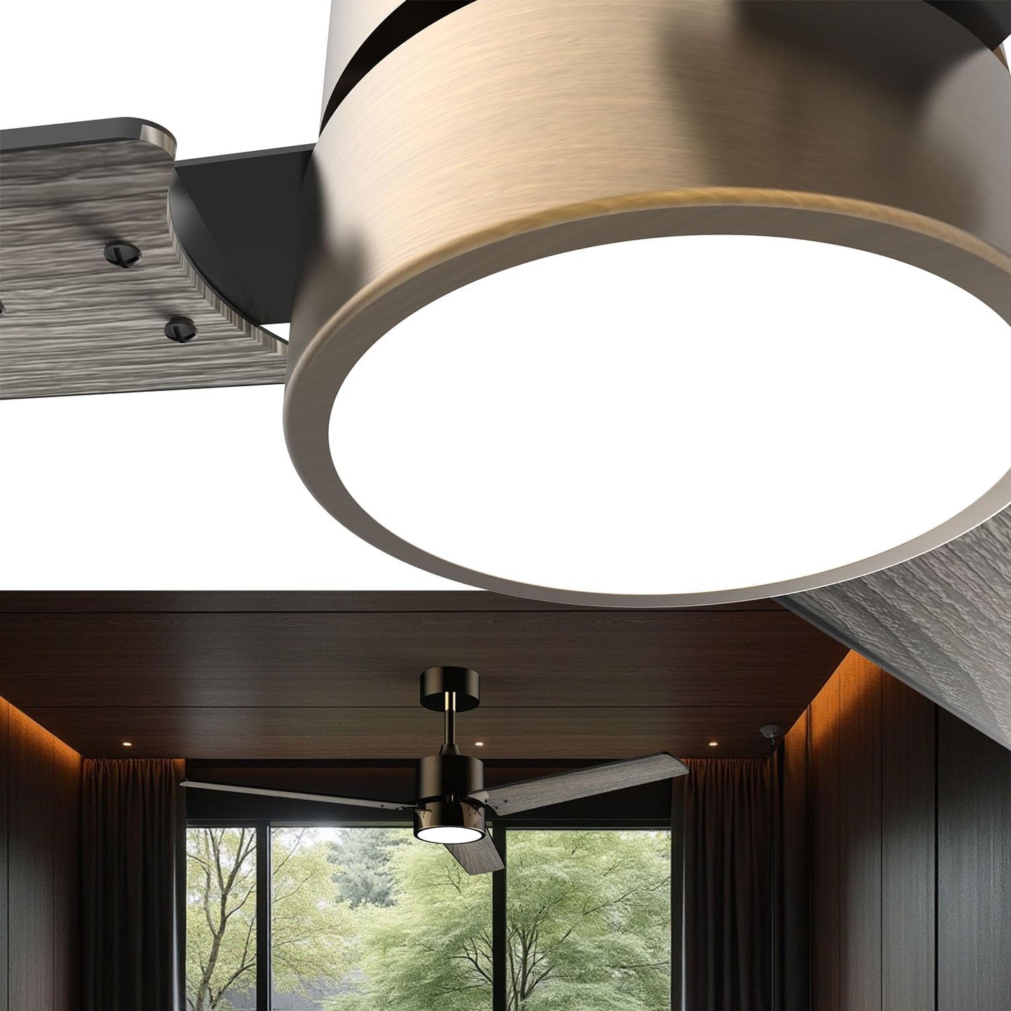 Lemontec Ceiling Fans with Lights 52" Low Profile Indoor Ceiling Fan with Light and Remote/APP Control, Flush Mount, LED Dimmable DC Reversible Modern