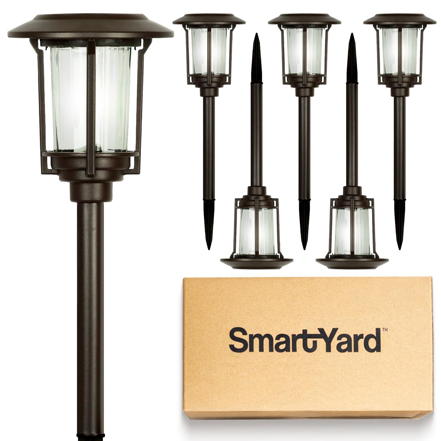 Solar Pathway Lights Outdoor - Pack of 6, 6 Lumens Warm White LED, Bronze Aluminum & Stainless Steel Weather-Resistant Outdoor Solar Lights for Yard