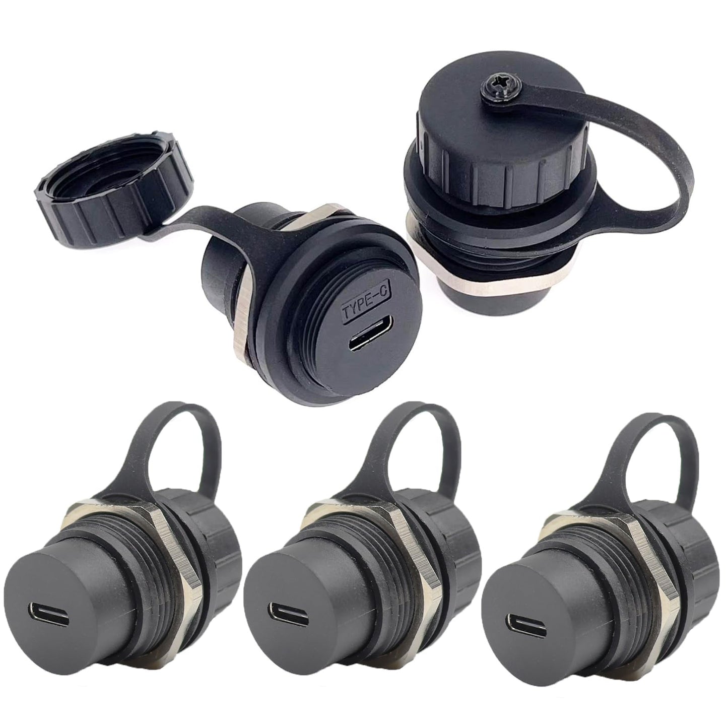 ANMBEST 5PCS USB 3.1 Type C Panel Mounting Waterproof Connector, IP67 24 Pins Female to Female PA6BG33 Housing Double Head Adapter