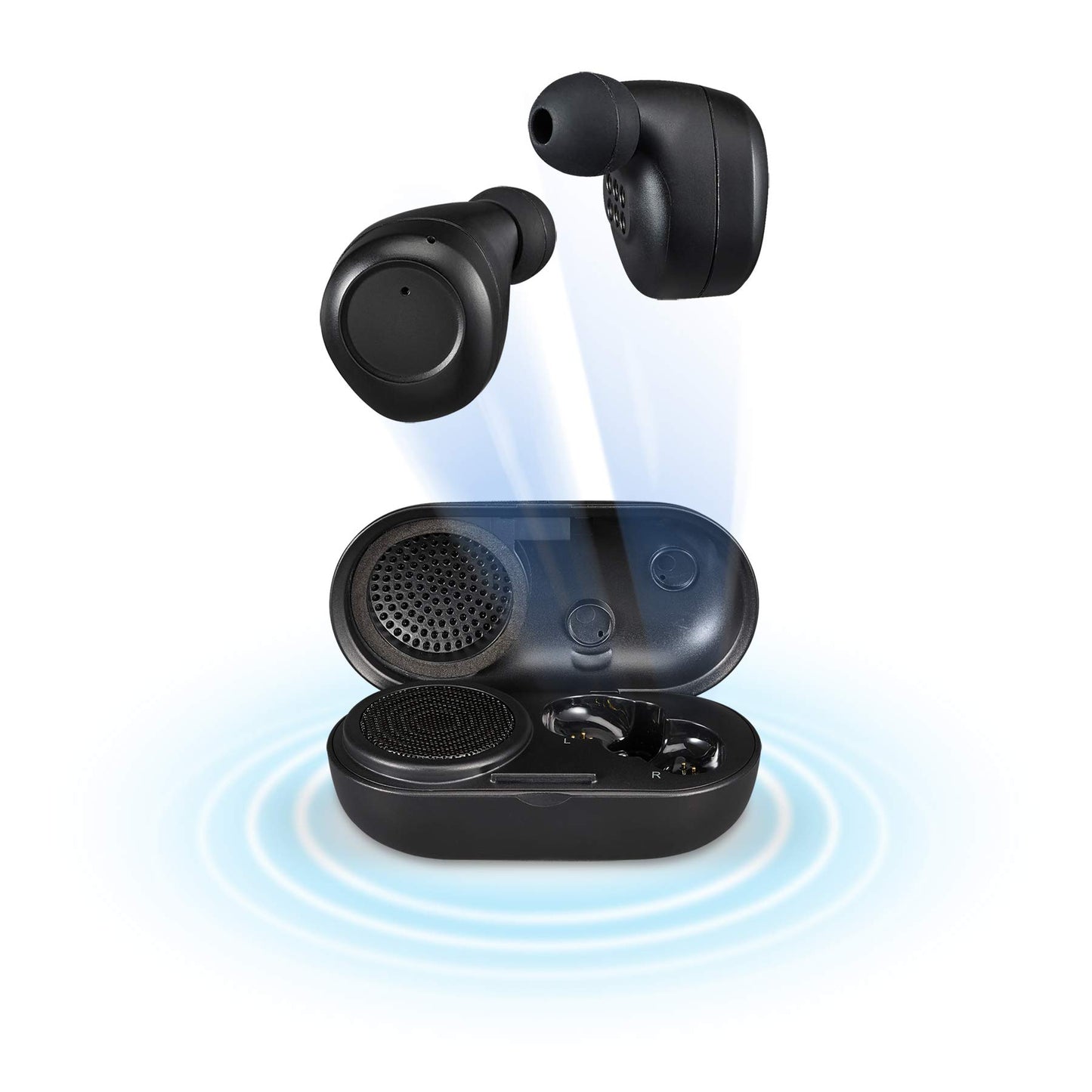 iLive Electronics Truly Wire-Free Earbuds + Charging Case with Speaker (IAEBTS410B)