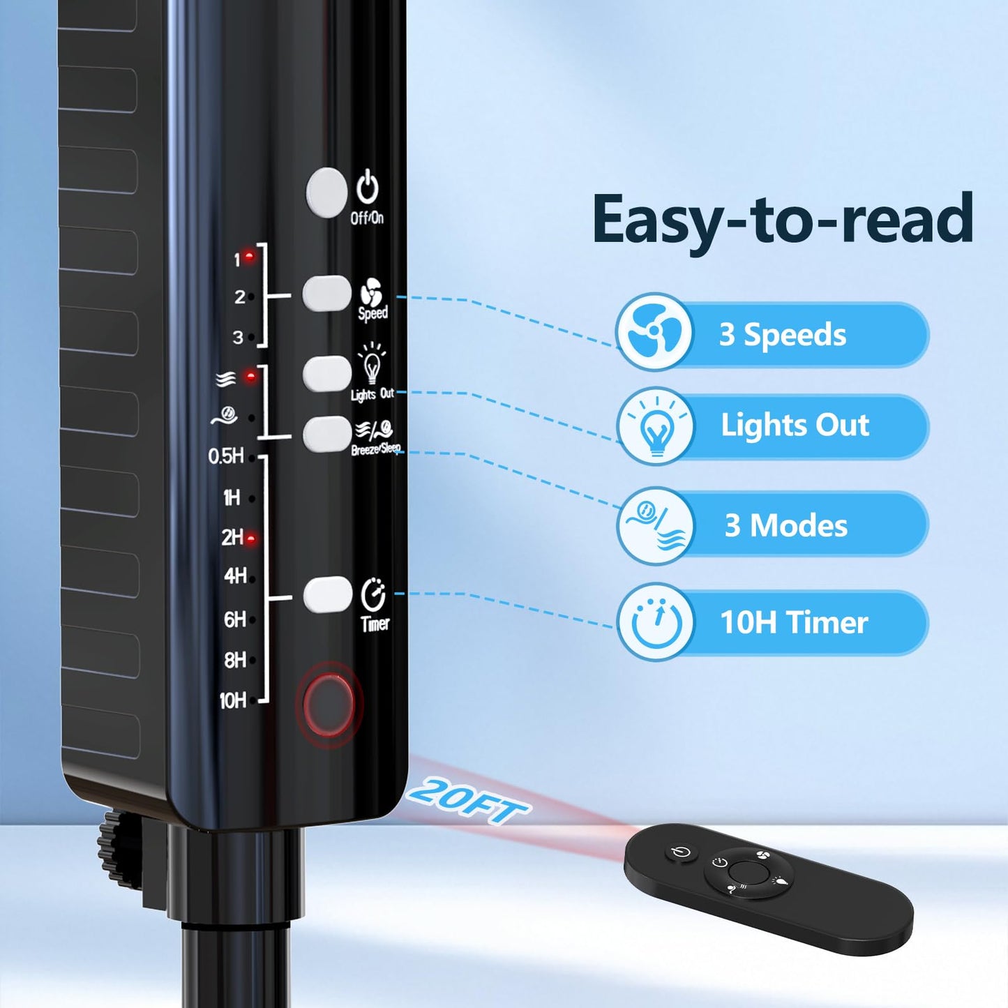 TBBSC 16"" Pedestal Fan with Remote, 3-Speed Height Adjustment Standing Fan 10H Timer Oscillating Cooling Fan
