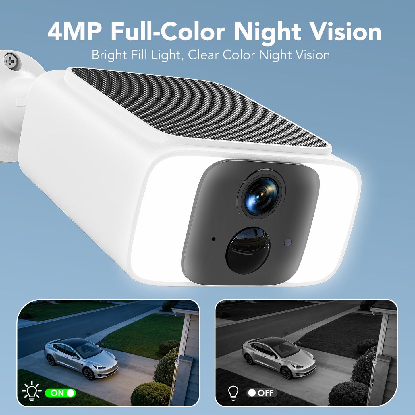 GNCC Solar Security Camera Outdoor, 2.4 & 5GHz WiFi Outdoor Security Camera 4MP Solar Powered WiFi Camera with Color Night Vision, Spotlight, PIR