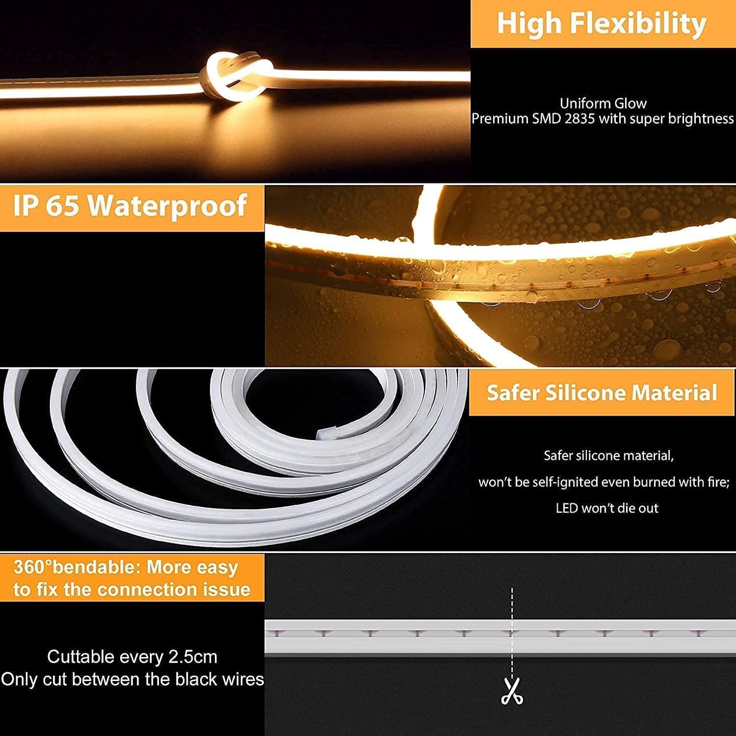 Lamomo LED Neon Lights, 12V Warm White Dimmable LED Strip Lights, 16.4ft/5m Waterproof LED Neon Rope Lights, Silicone 3000K Neon LED Strip for Bedroom