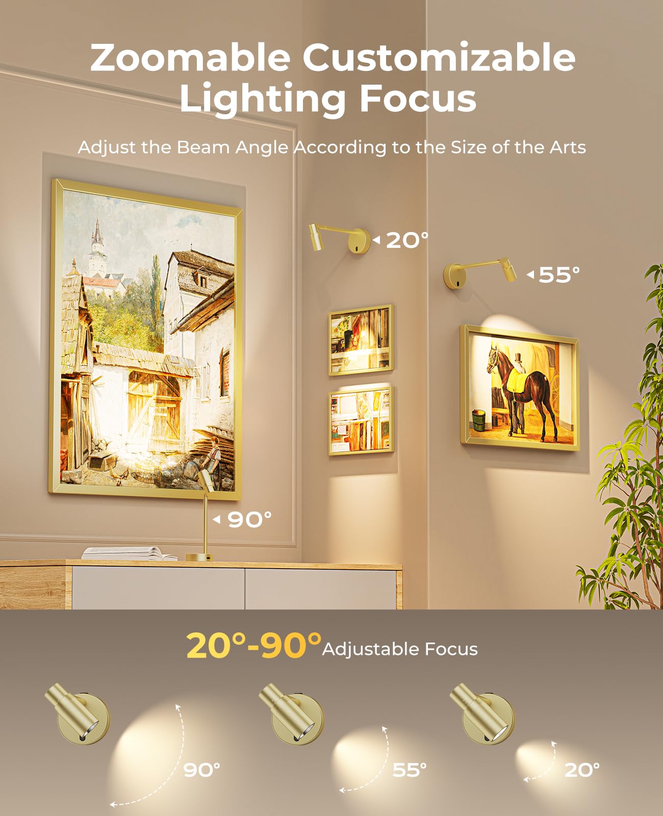 Zoomable Picture Light for Wall, Battery Operated Art Light for Paintings CCT Dimmable Spotlight for Wall Art Wall Light with Remote Control