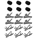 Lind Kitchen 6 Sets Lavalier Microphone Metal Tie Clips+ 22x15x6mm Lapel Mic Windscreen Foam Covers + Lav Mic Plastic Wire Clips, Black