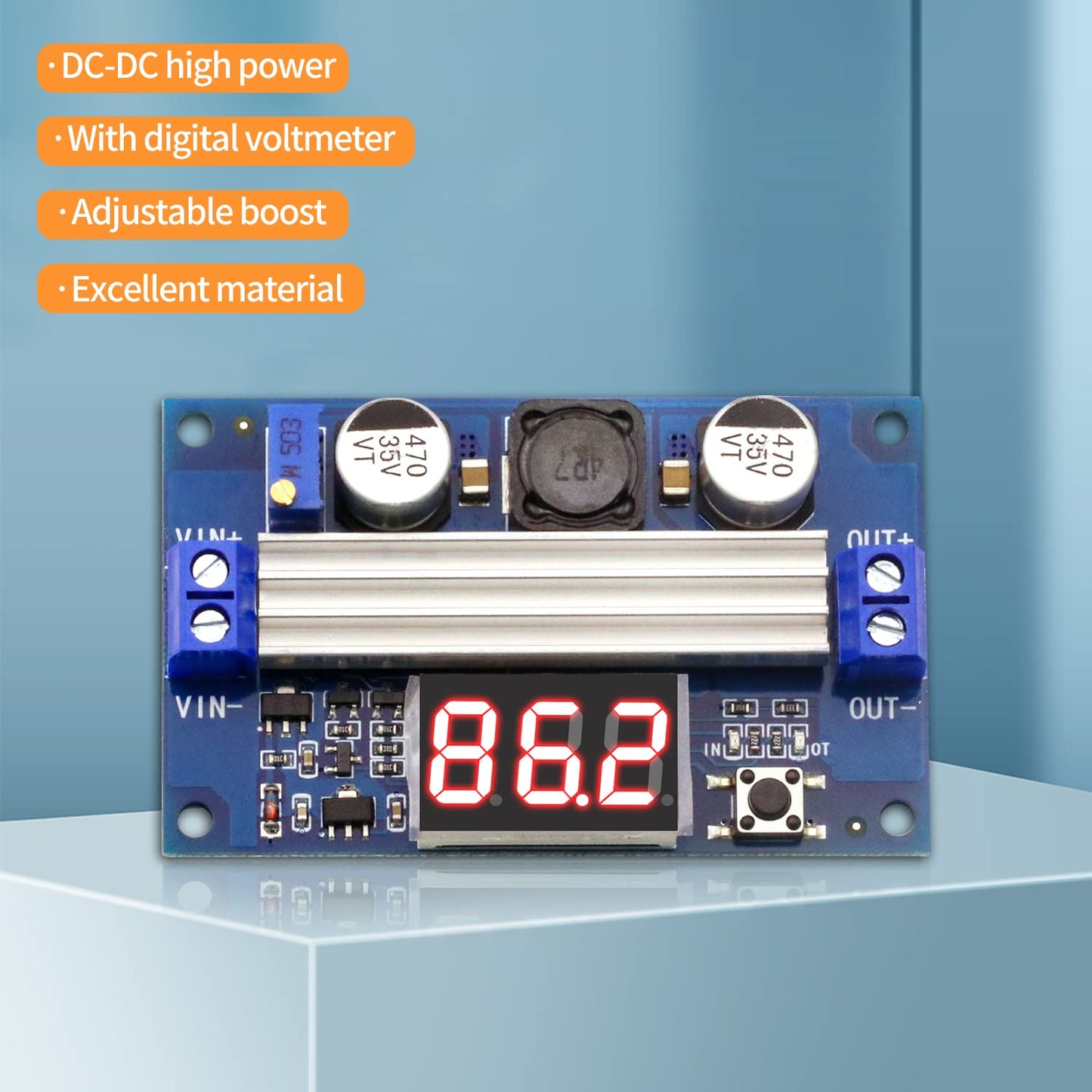 CenryKay DC-DC Adjustable Boost Power Module Board 100W High Power Output 3.5-35V Power Regulator Board with LED Digital Voltage Meter(2PCS)