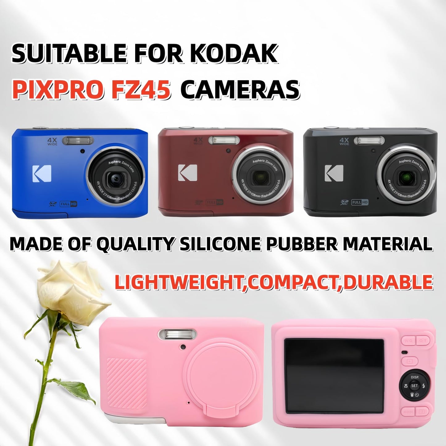 SZHSYJY Case for Kodak PIXPRO FZ45, FZ45 Accessories: Soft Silicone Protective Case with Removable Lens Cover, Includes 2 Screen Protectors and 1