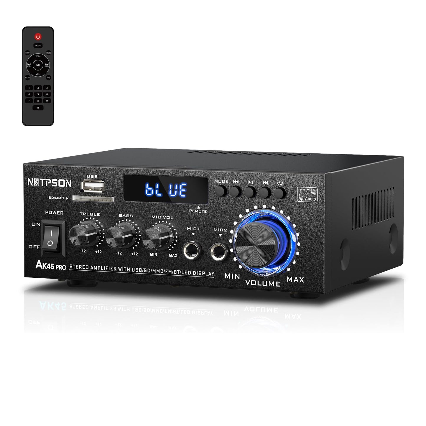 NBTPSON AK45 Bluetooth Stereo Receiver Amplifier,800W Home Audio Amp with FM Radio,USB/SD Inputs Remote Control, Wireless Power Amplifier for Home