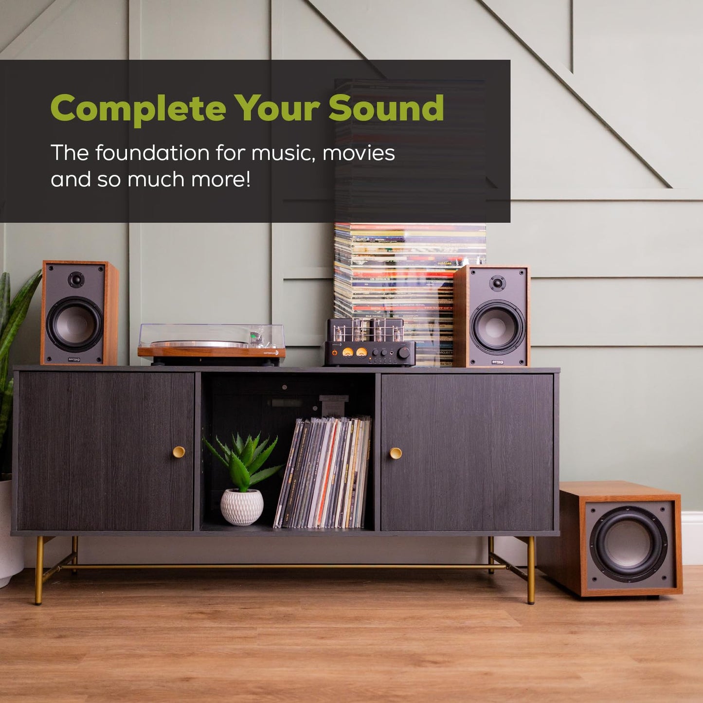 Dayton Audio Classic CS800 - 8" 150W Powered Subwoofer with Class-D Amplifier, Deep Bass and Clean Design for Home Theater & Music - Wood